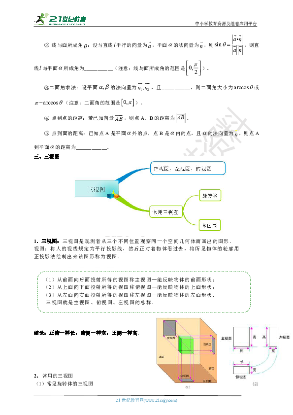 沪教版数学高二下春季班：第十一讲空间向量和三视图 同步学案（教师版）