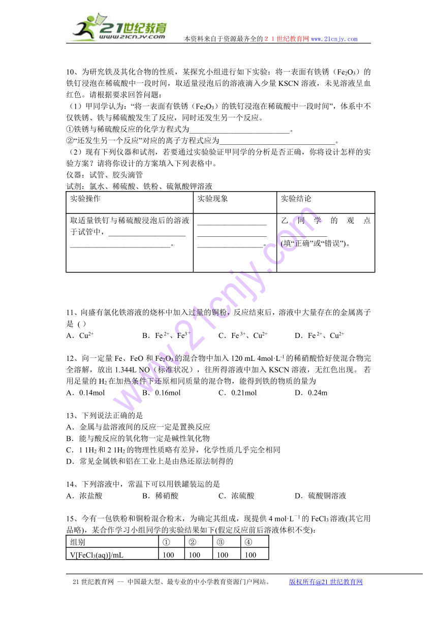 高考化学知识点专项之01金属及其化合物 --  铁、铜及其化合物(含答案与解析)