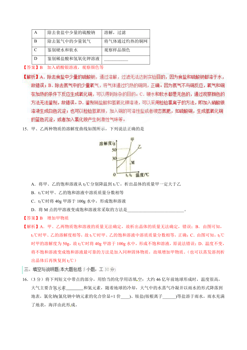 2017年江西省中考化学（word版含解析）