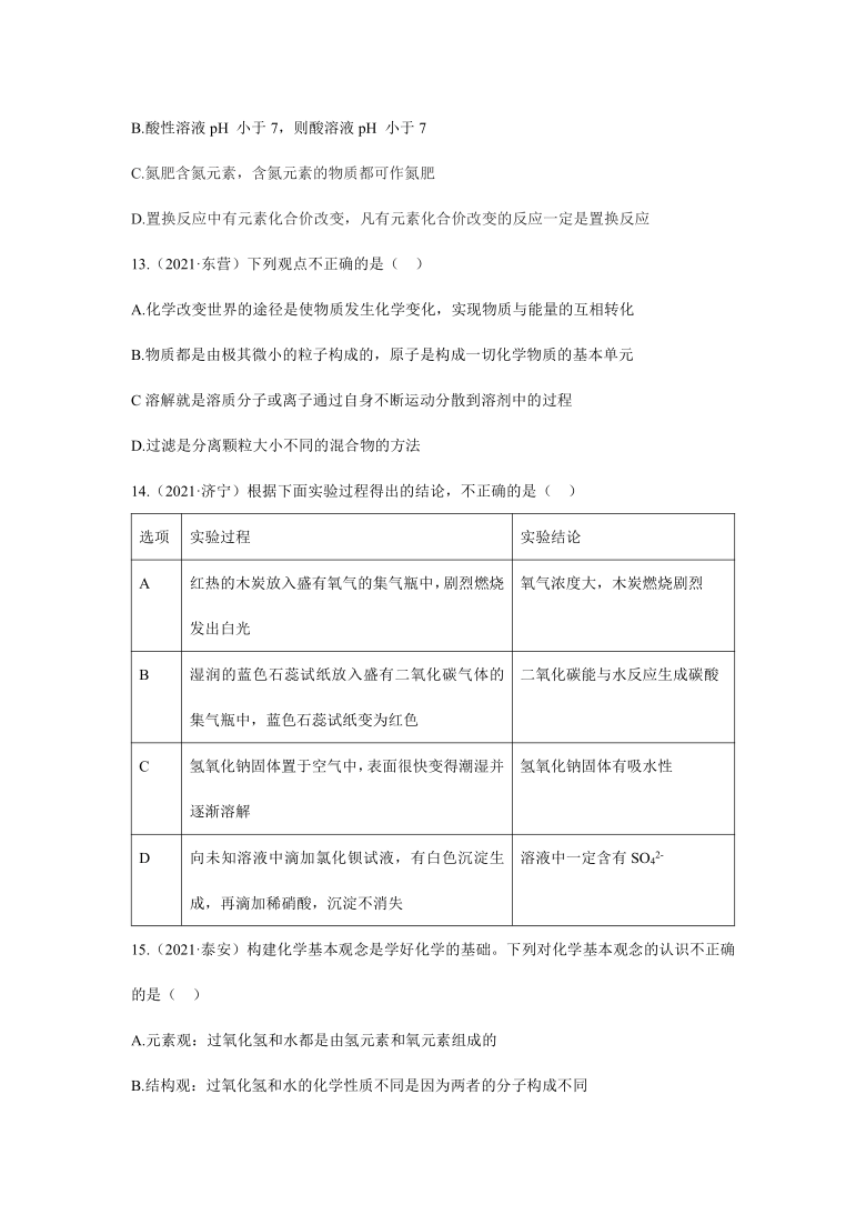 2021年各地市中考化学真题汇编——化学学习方法（一）（word版，含答案与解析）