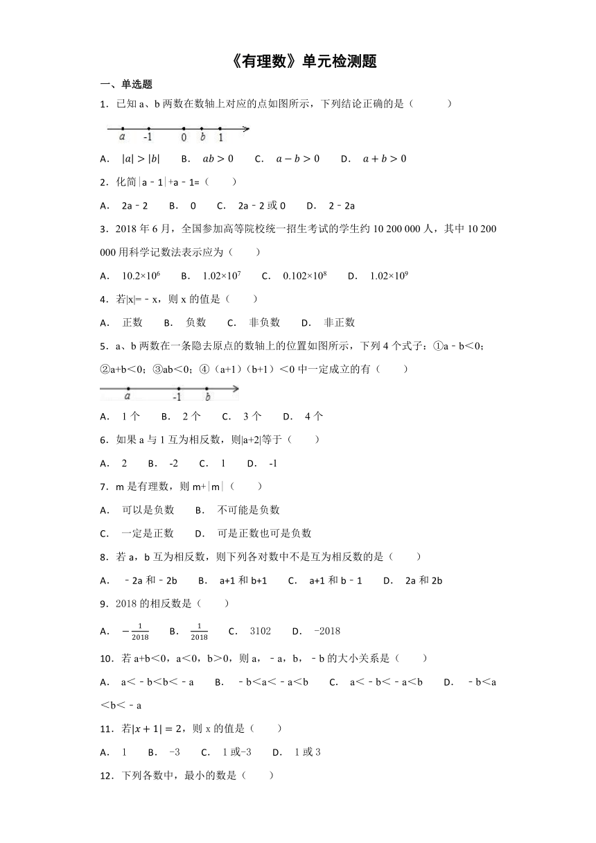 人教版初中数学七年级上册第一章《有理数》单元检测题（解析版）