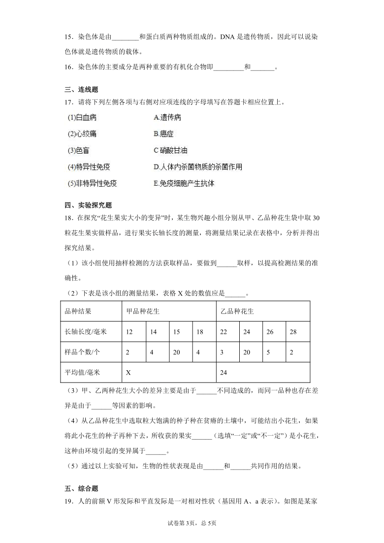 2020-2021学年鲁科版八年级下册第八单元第二章生物的遗传与变异测试卷（Word版 含答案）