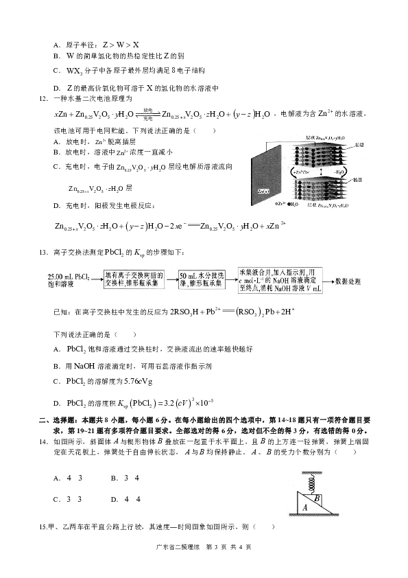 广东省2019届高三综合模拟考试（二模）理综试题