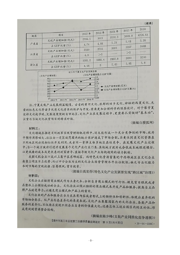 2019届福建省漳州市高三下学期第二次教学质量监测语文试卷 扫描版含答案