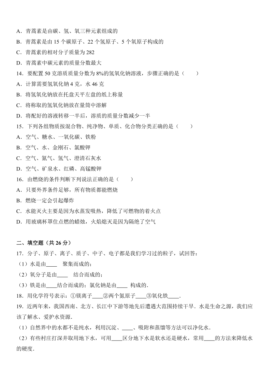 山东省滨州市惠民县致远实验学校2016-2017学年九年级（上）期中化学试卷（解析版）