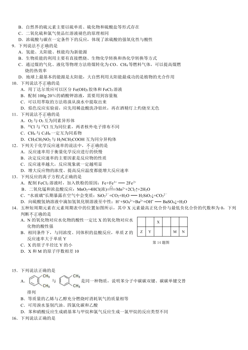 浙江省杭州市七县（市、区）2016-2017学年高一上学期期末考试化学（Word版，含答案）