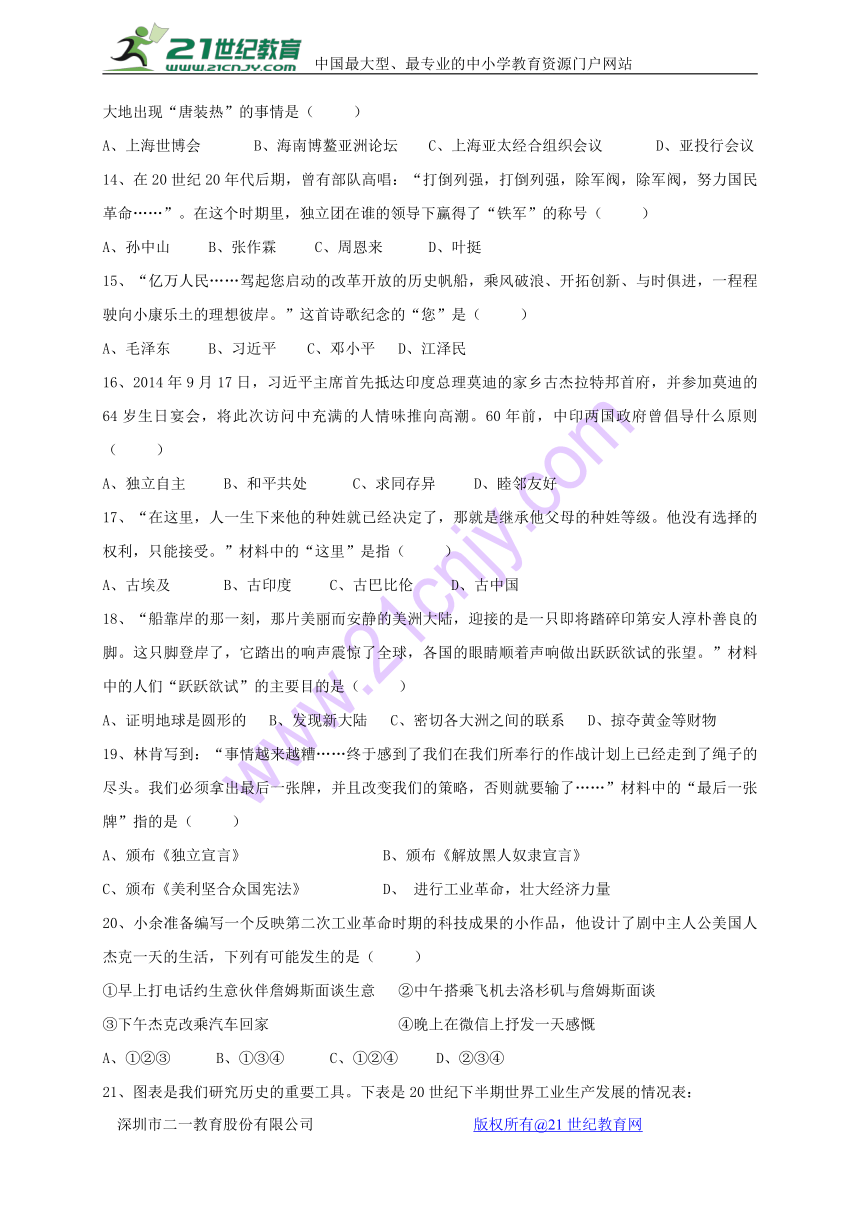 2018年广东省初中毕业生学业考试历史模拟卷（2）（含答案）