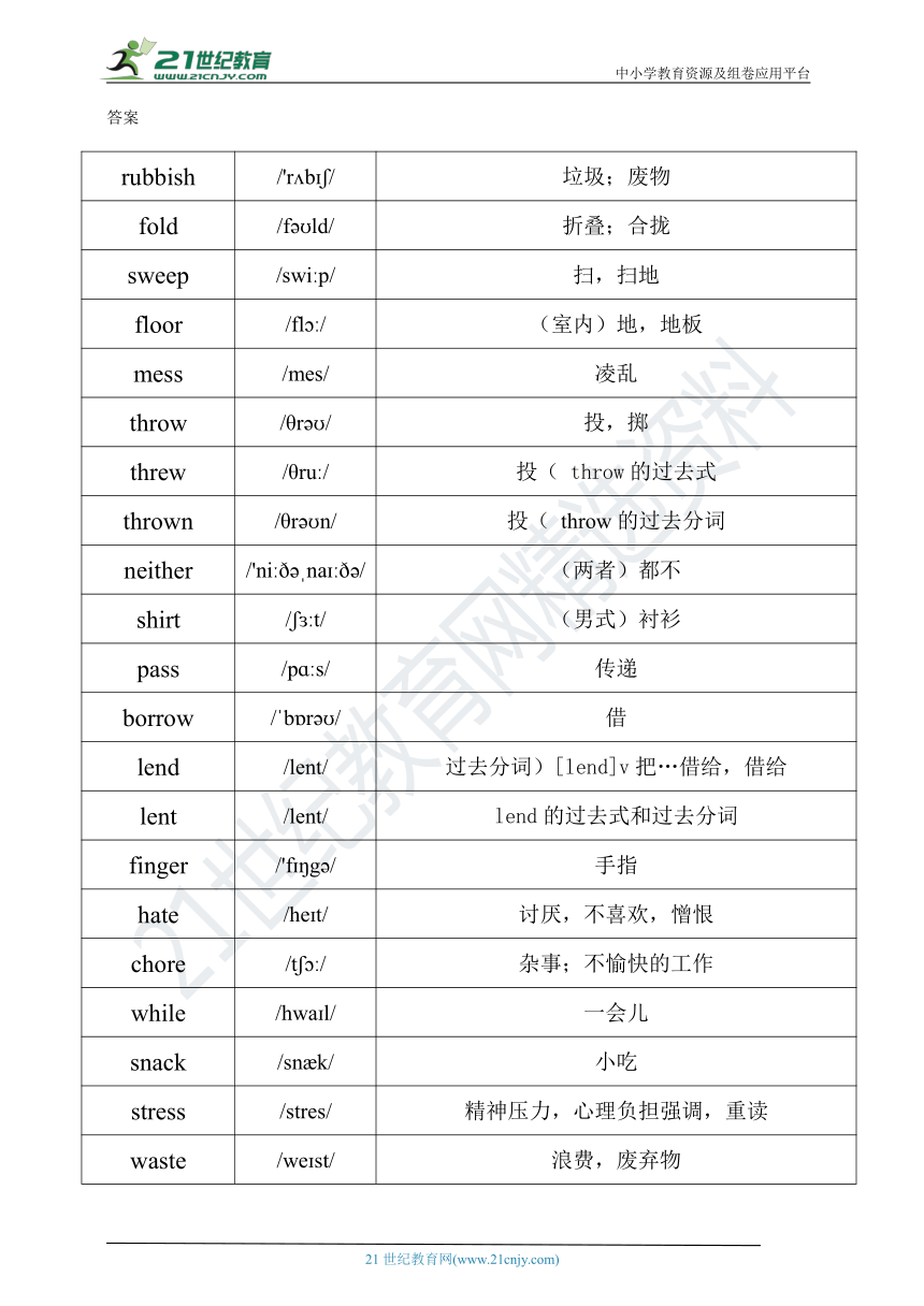 unit3couldyoupleasecleanyourroom看音標寫單詞練習紙含答案