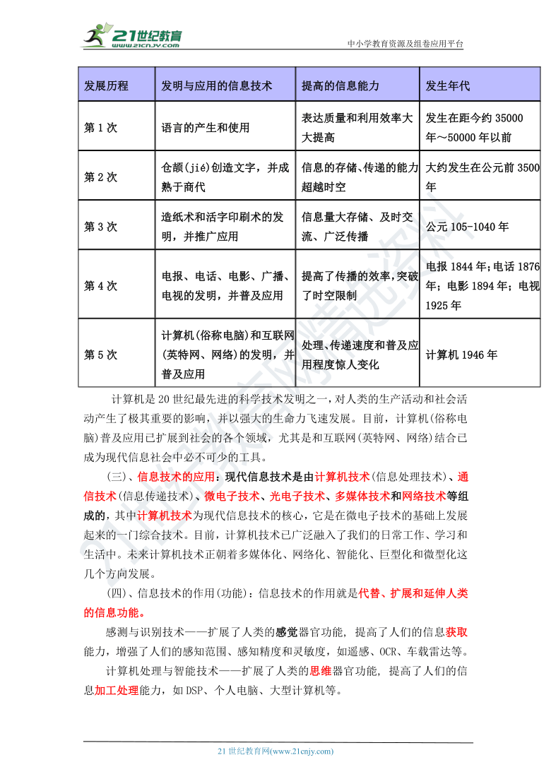 1.2 信息技术及发展趋势 教案