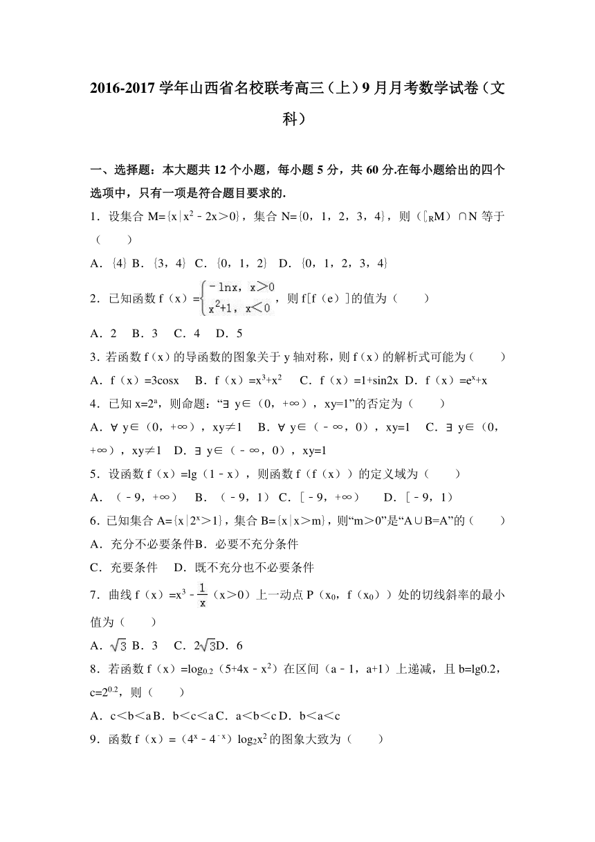 山西省名校联考2017届高三（上）9月月考数学试卷（文科）（解析版）