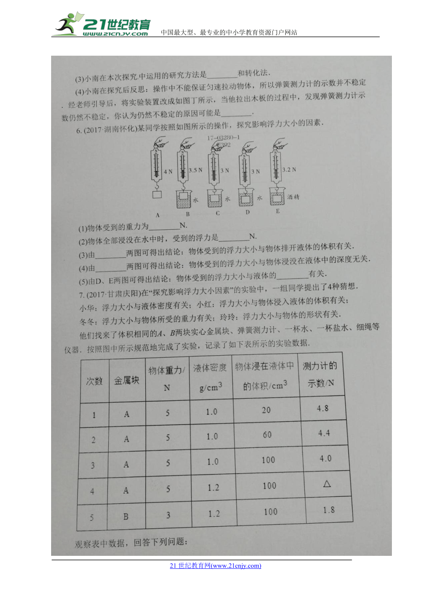 山东省庆云县渤海教育集团2017-2018学年八年级下学期期中考试物理试题（图片版，含答案）