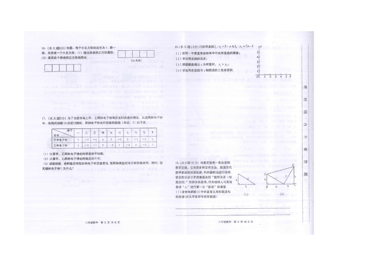 成都简阳市2018-2019学年度第一学期八年级数学期未检测卷（扫描版无答案）