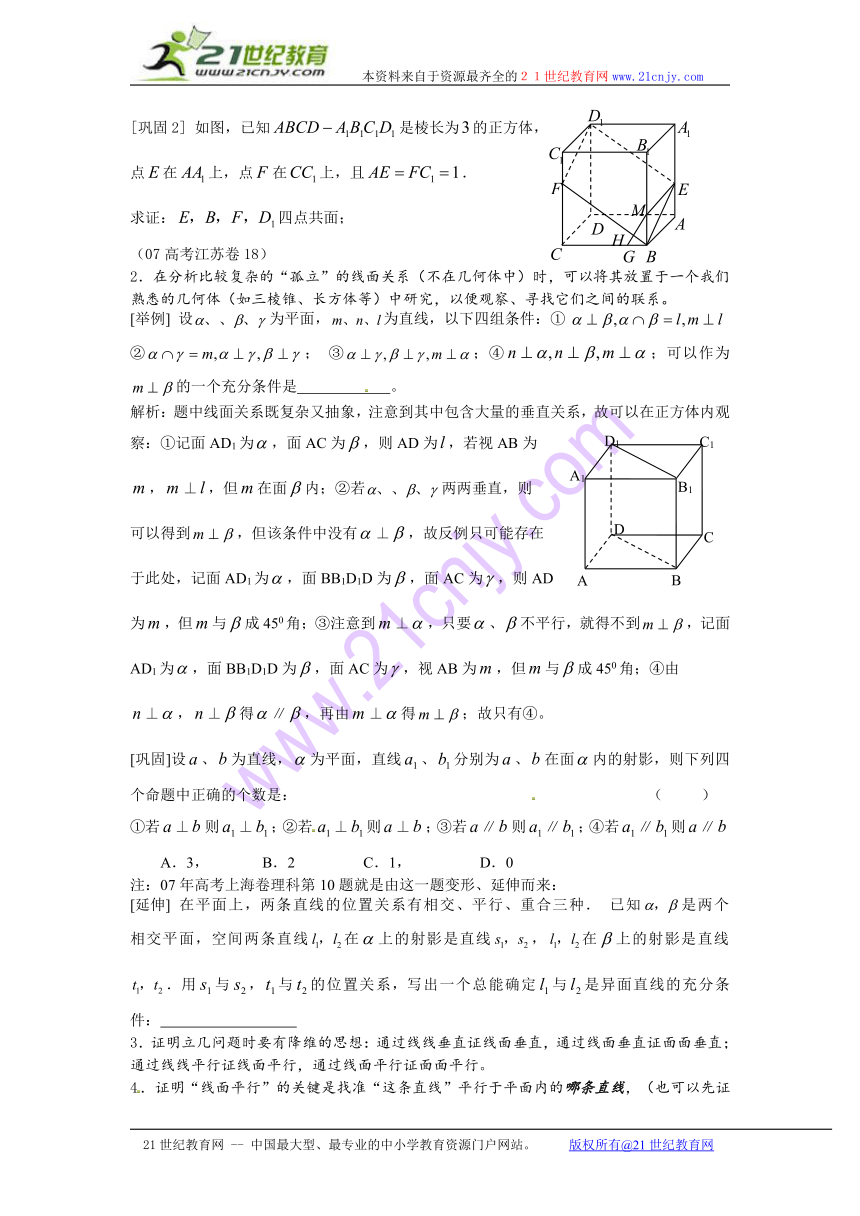 2011届高三数学精品复习之(18)线面关系