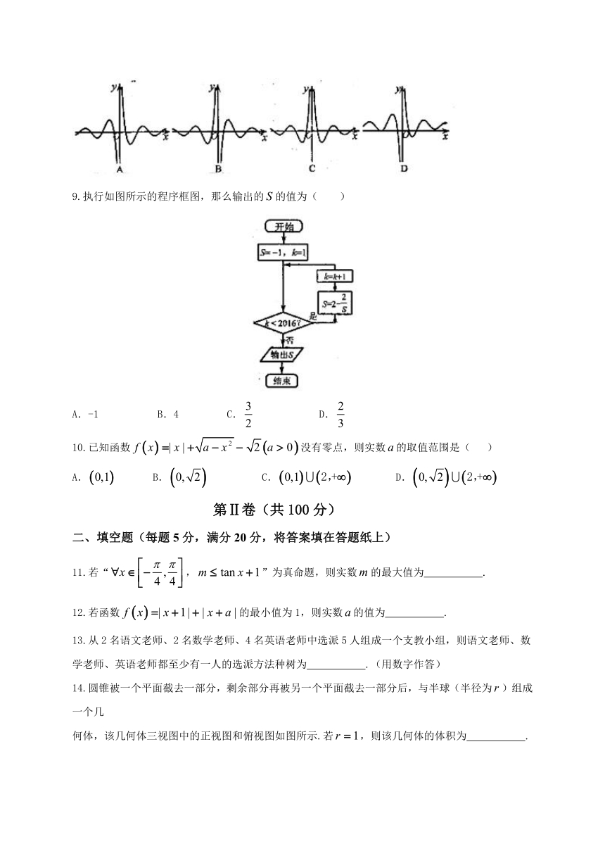 山东省枣庄市2016届高三3月模拟考试数学理试题