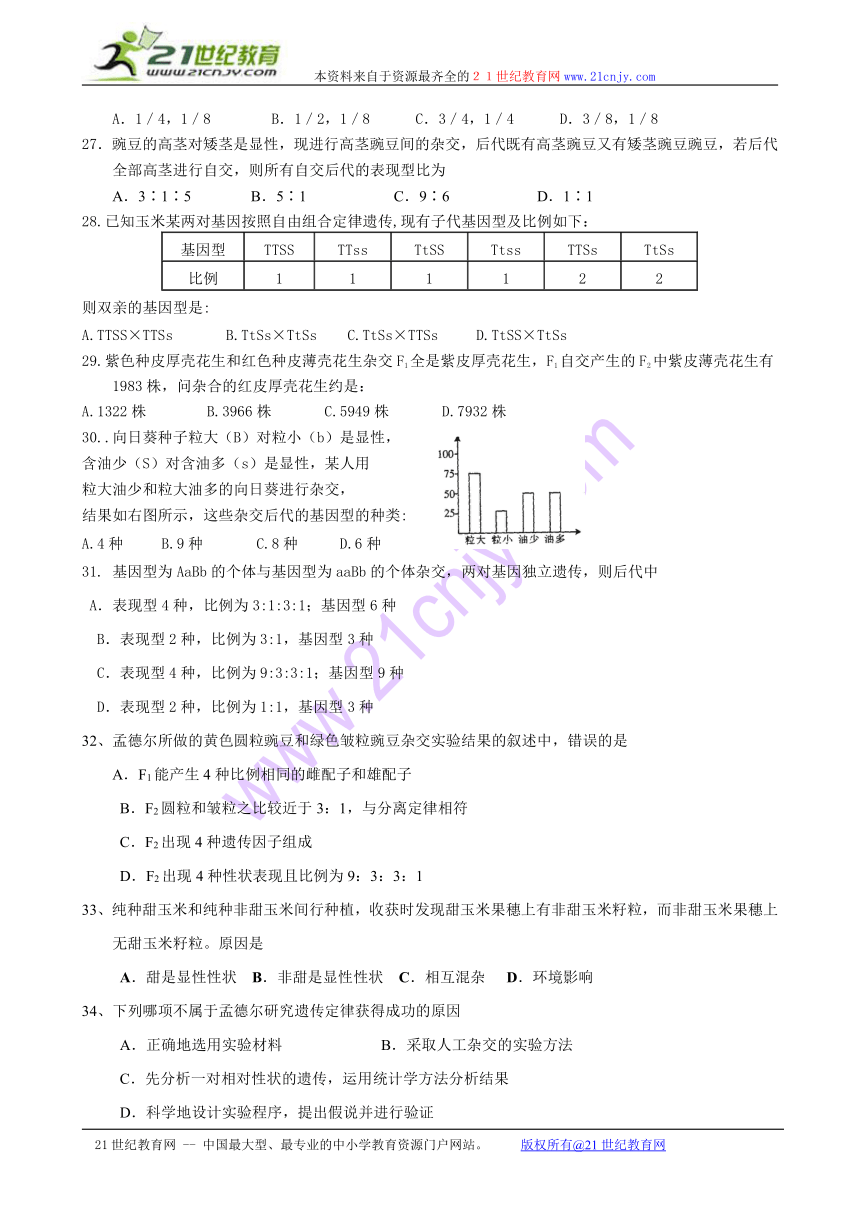 辽宁省大连市第三中学2013-2014学年高一下学期期中考试生物试题（无答案）