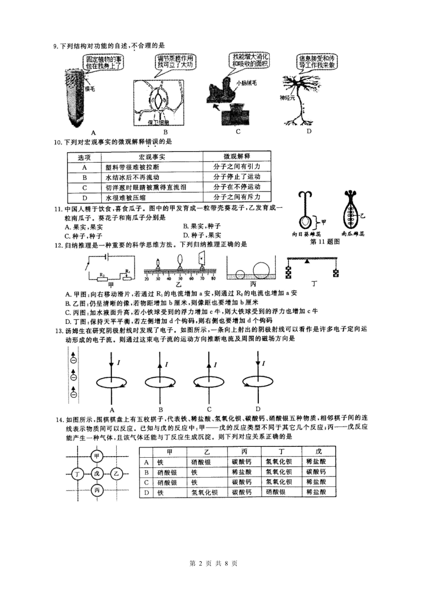 浙江省2018年初中学业水平考试（绍兴卷）科学试题卷（图片版，含答案）