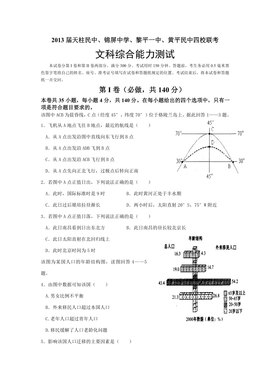 贵州省天柱民中、锦屏中学、黎平一中、黄平民中2013届高三上学期期末联考文科综合试题