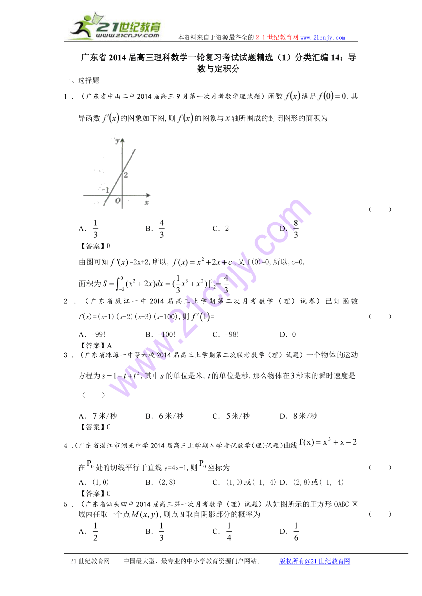 广东省2014届高三理科数学一轮复习考试试题精选（1）分类汇编14：导数与定积分