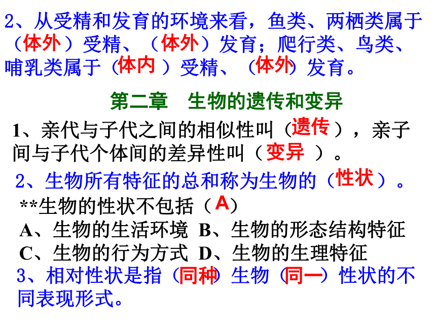 人教版生物八年级下册 生物复习24张PPT