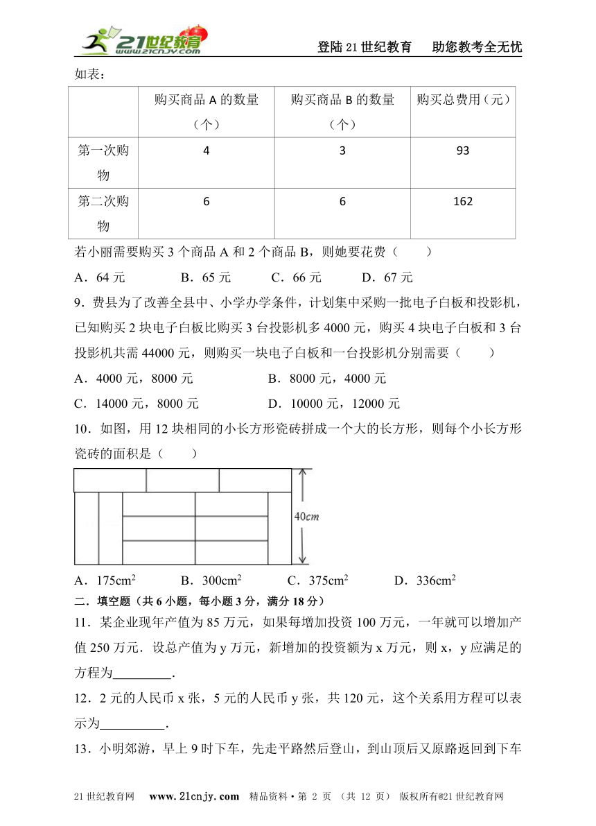 8.3实际问题与二元一次方程组同步练习（练习卷+解析版）