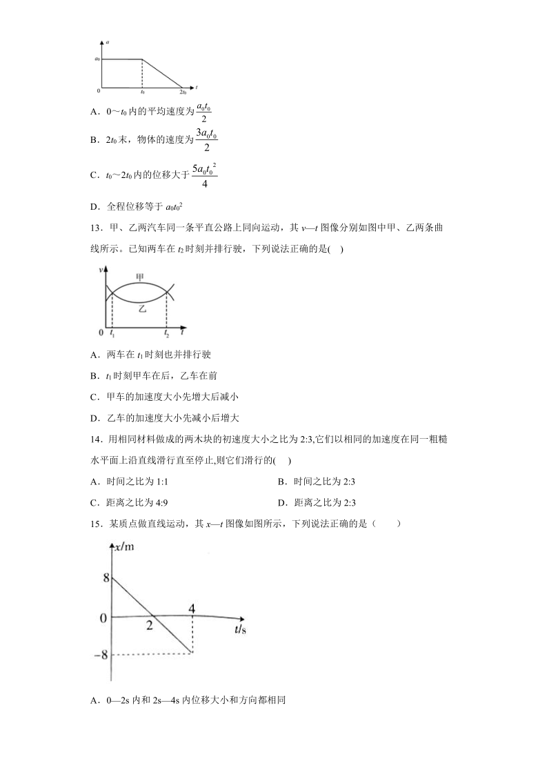 上海市北虹高中2020—2021学年高中物理沪科版（2019）必修第一册：2.2匀变速直线运动的规律 课时作业（含解析）