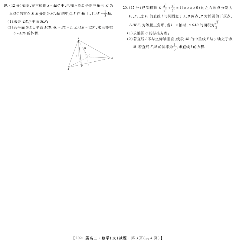 江西省吉安市遂川中学2021届高三大联考（1月）数学（文）试卷（PDF版含解析）