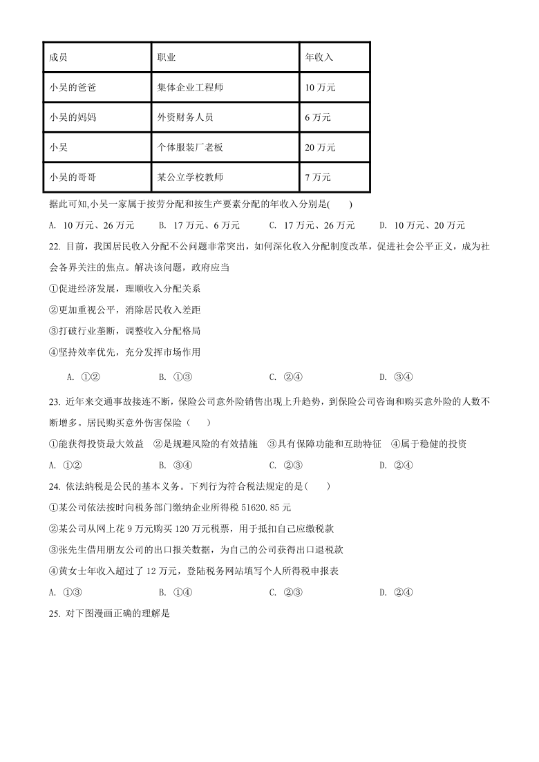 宁夏贺兰县景博中学2020-2021学年高一上学期期末考试政治试题 Word版含解析