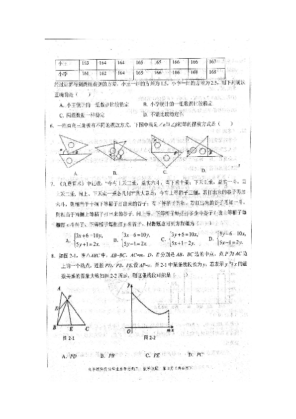 2020年山东省菏泽市牡丹区初中学业水平测试第三次模拟考试数学试题（PDF图片版，含答案）