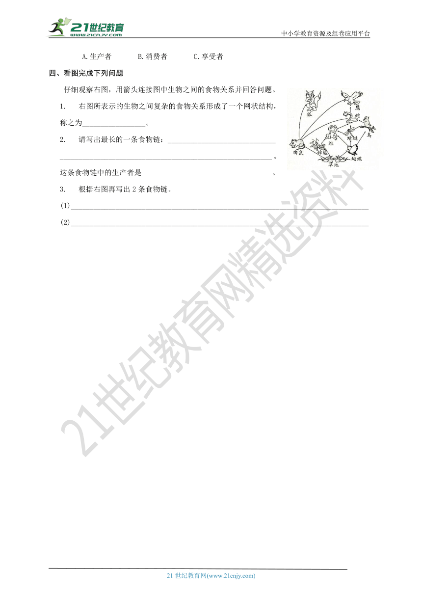 教科版科学五上 1.5《食物链和食物网》练习题