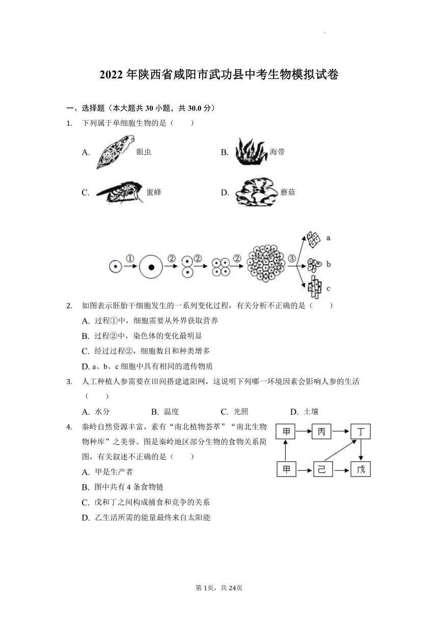 2022年陕西省咸阳市武功县中考生物一模试卷word版含解析