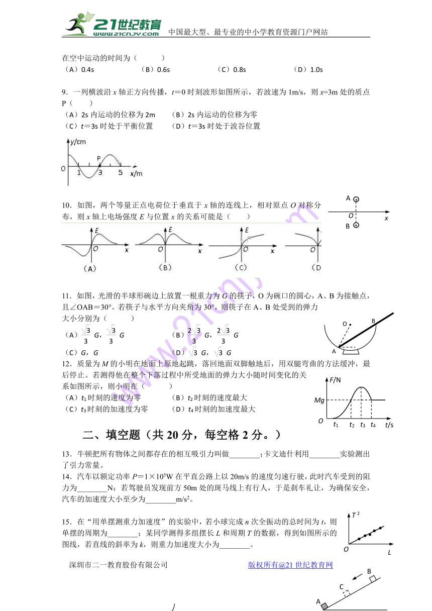 上海市金山区2018届高三上学期期末质量监控物理试卷