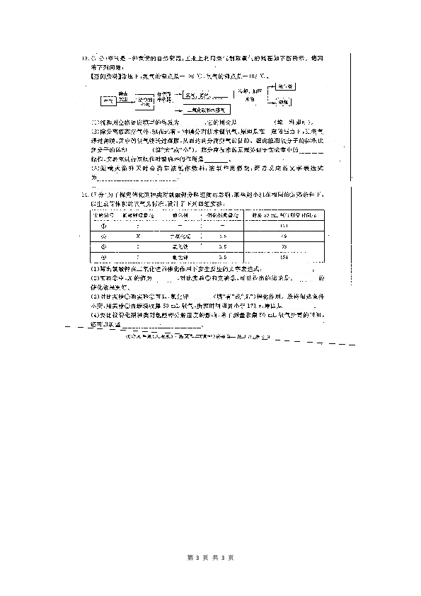 安徽省濉溪县2019-2020学年第一学期九年级化学期中考试试卷（扫描版，无答案）