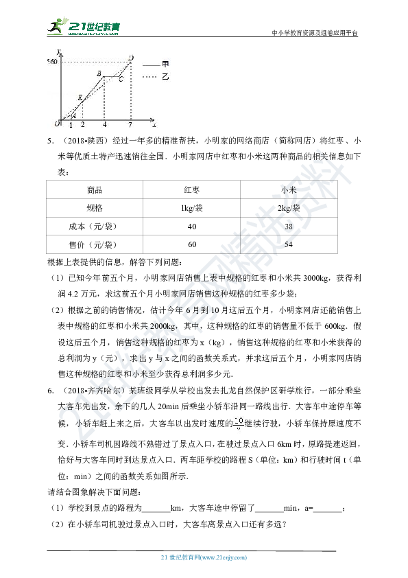 第四章 一次函数复习题--解答题（含解析）