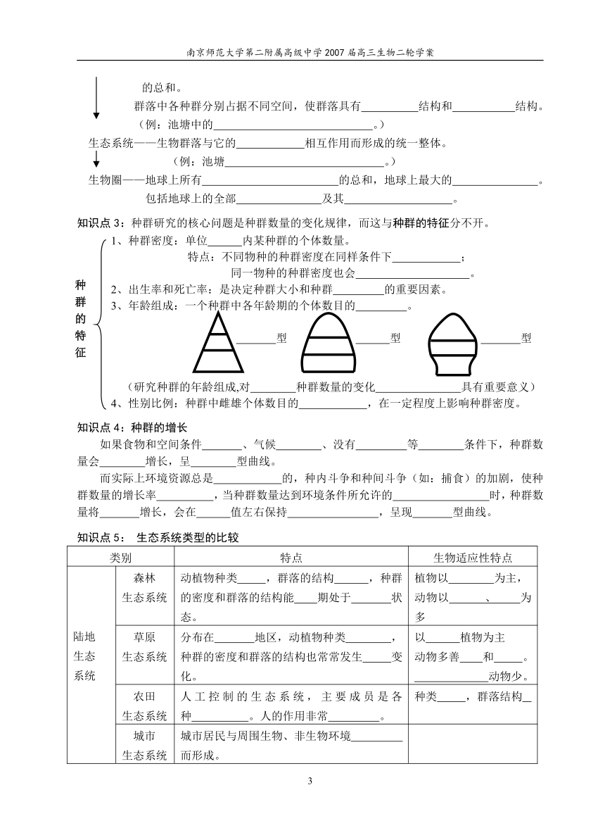 南京师范大学第二附属高级中学2007届高三生物二轮学案--生物与环境[下学期]