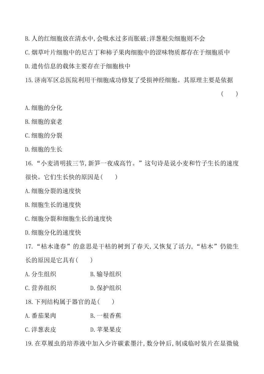 苏教版七年级上学期生物单元综合检测（一）（解析版）