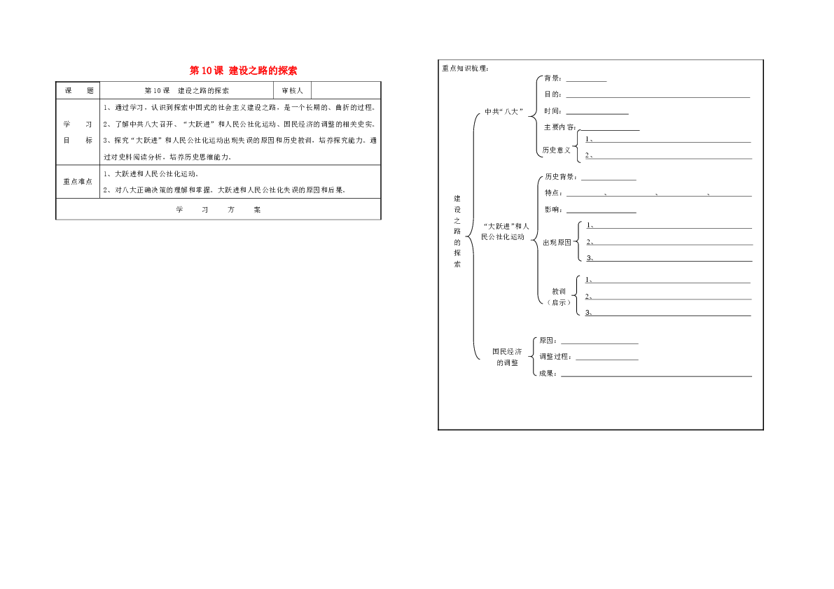 八年级历史下册 第三单元 第10课 建设之路的探索学案 冀教版