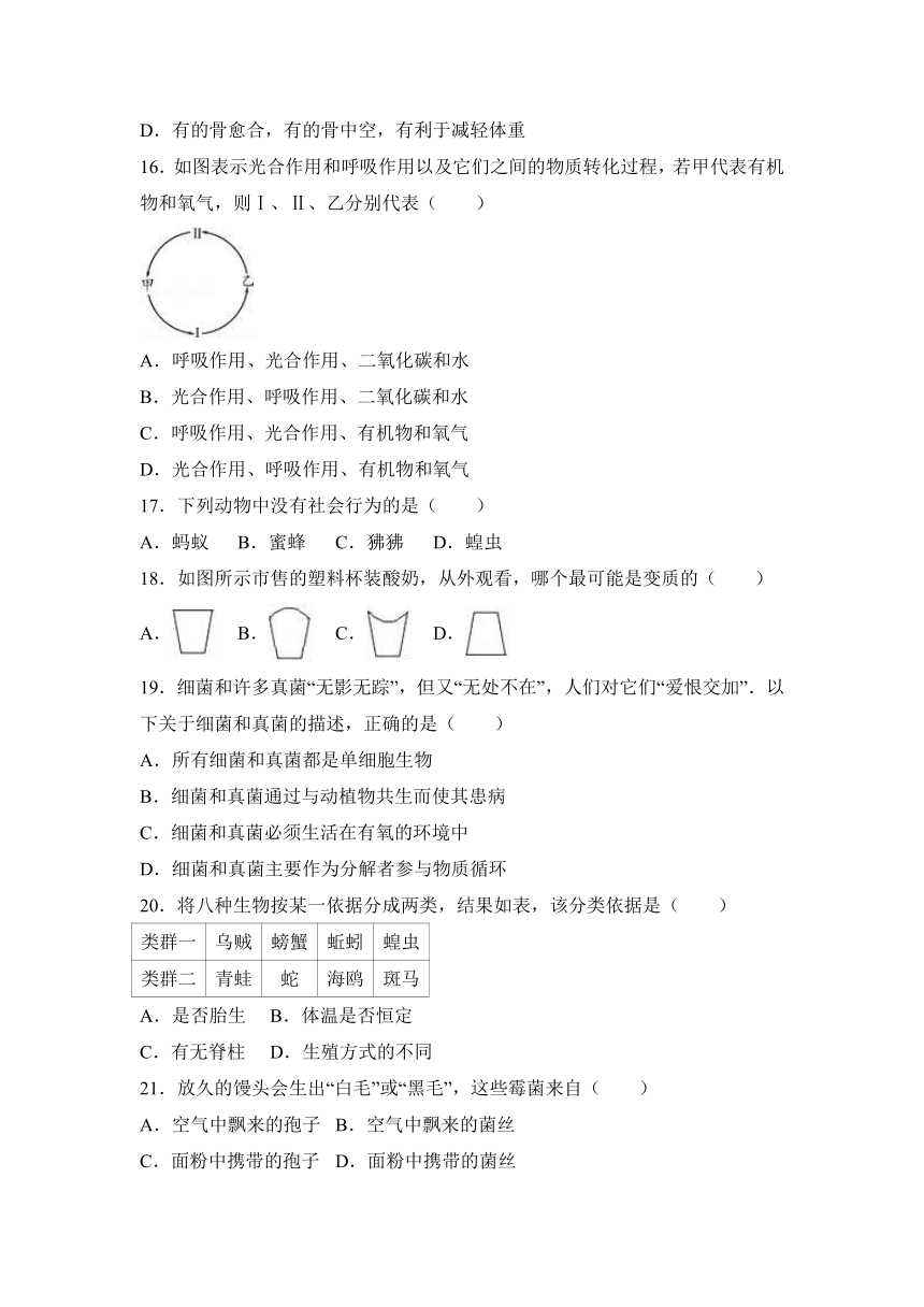 山东省济南市槐荫区2016-2017学年七年级（上）期末生物试卷（解析版）