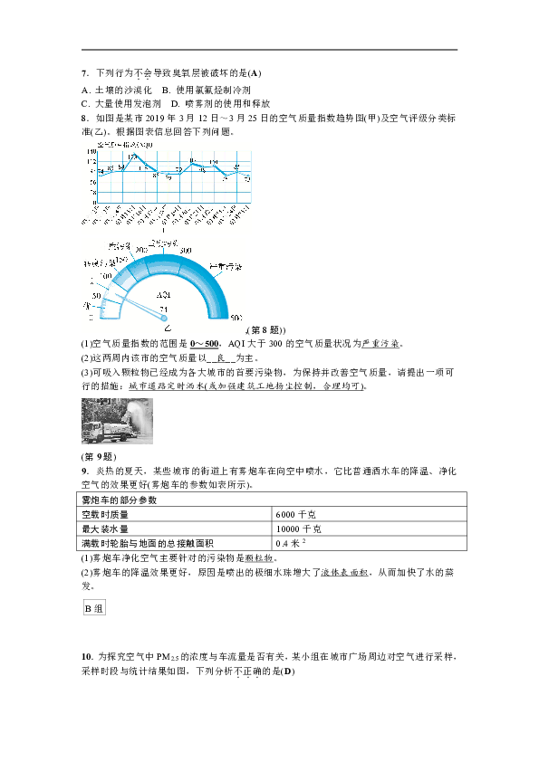 3.8  空气污染与保护 同步训练（含答案）