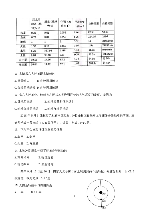 江苏省南京市六校联合体2018-2019学年高一上学期期中联考试题 地理 Word版含答案