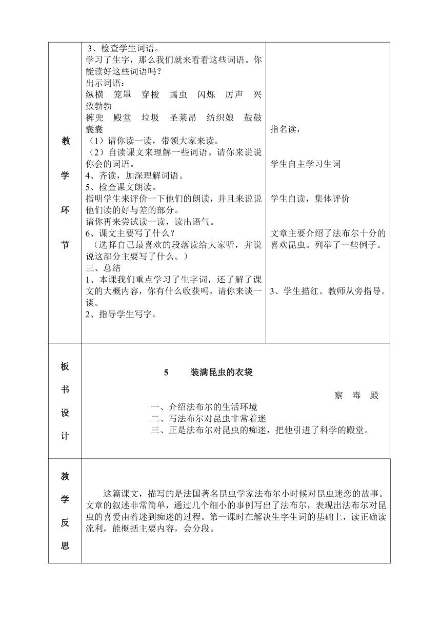 5装满昆虫的衣袋   教案