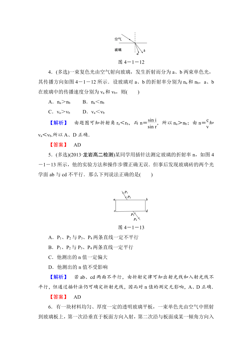 4.1 光的折射定律 同步练习 (含答案解析) (1)