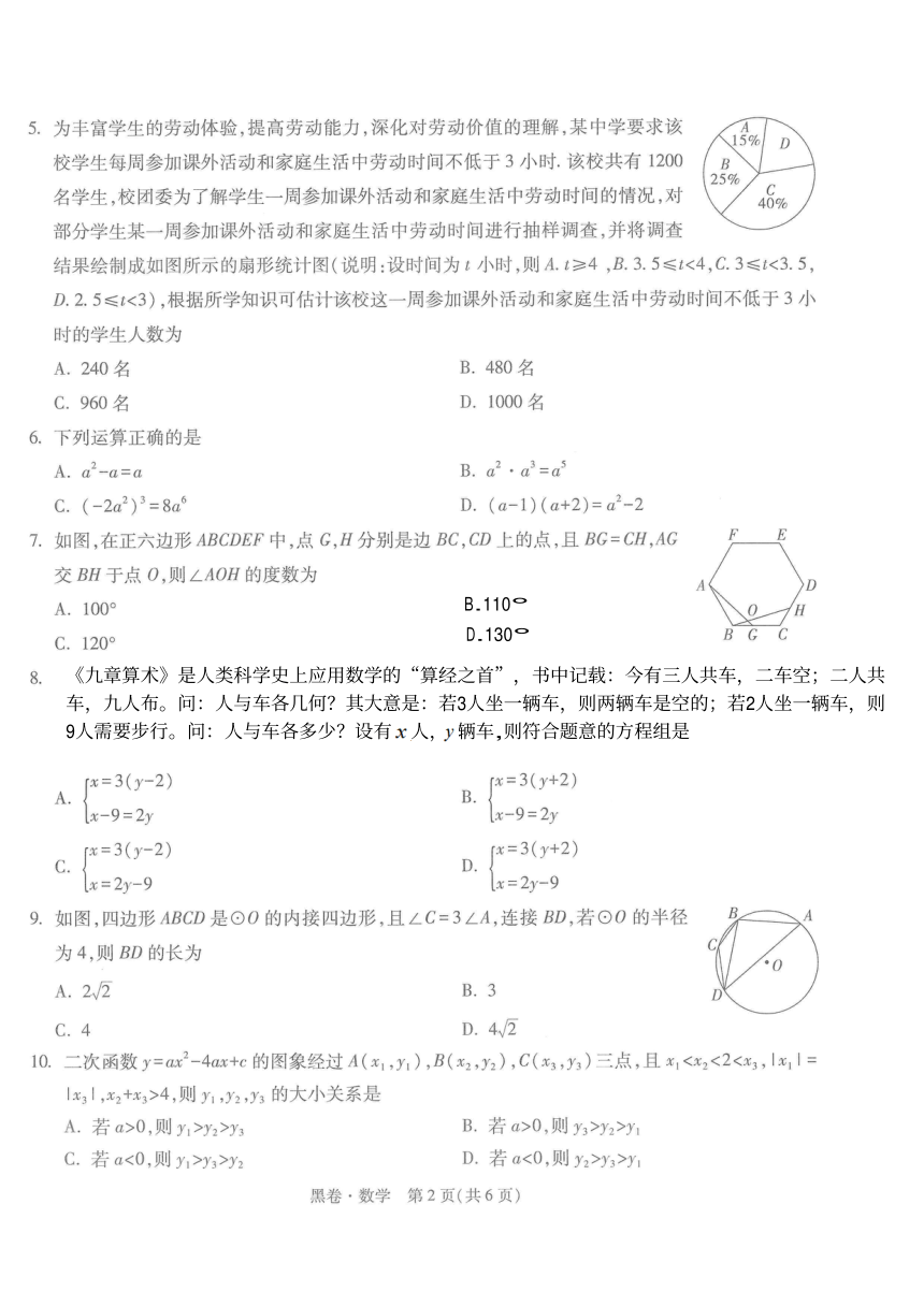 2022年福建省初中学业水平考试数学试卷图片版无答案