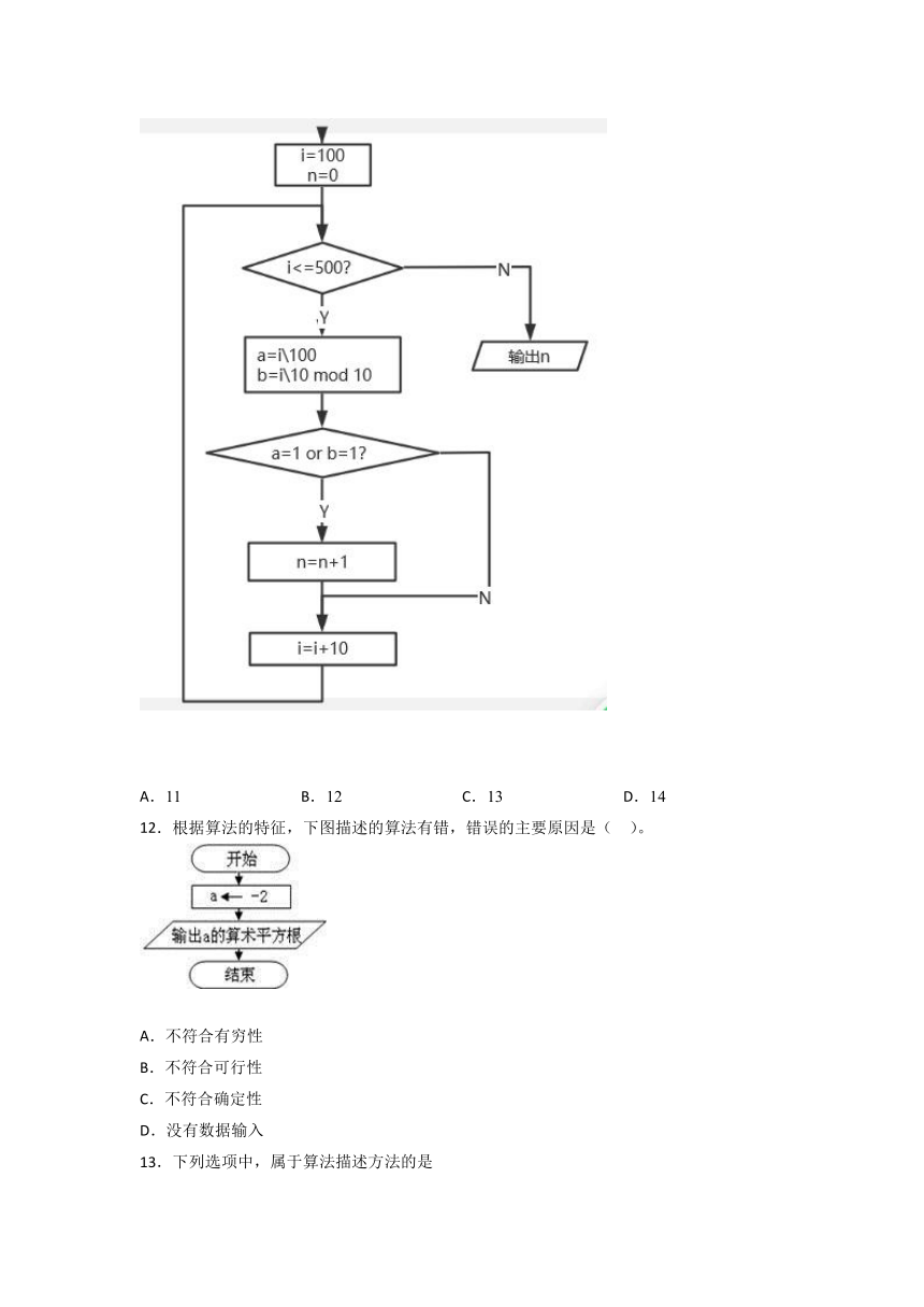 2021-2022学年高中信息技术浙教版（2019）  必修1 第二章 算法与问题解决 章节练习（含答案）