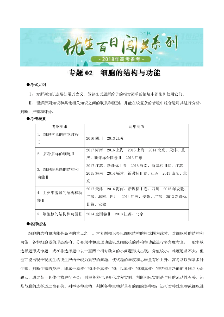 2018年高考生物备考优生百日闯关专题02细胞的结构和功能