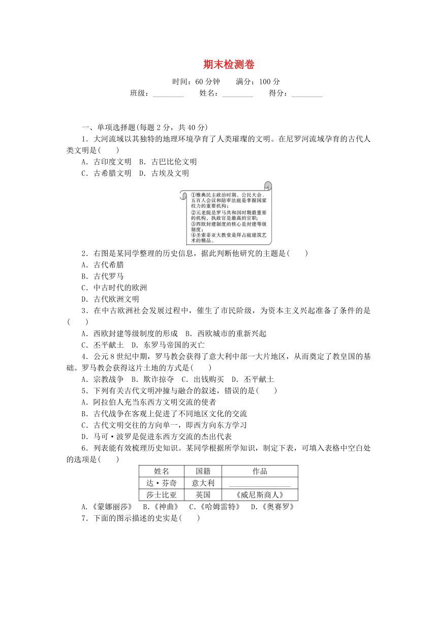 2017年秋九年级历史上学期期末检测卷岳麓版