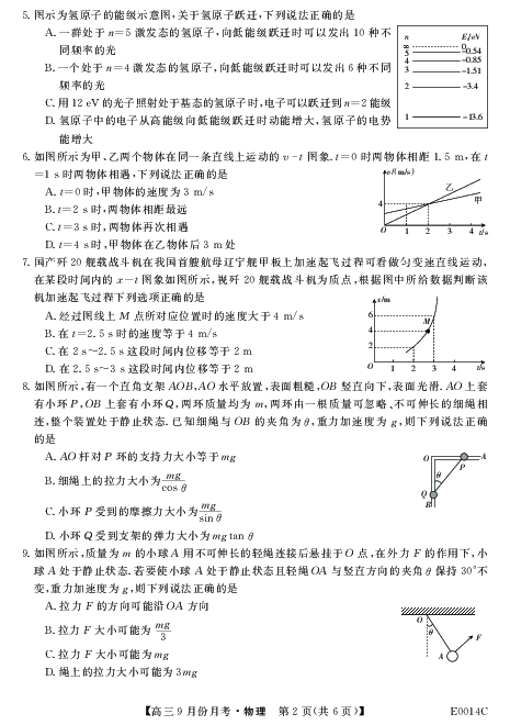 贵州省铜仁市石阡县民族中学2020届高三9月月考物理试题 PDF版含答案