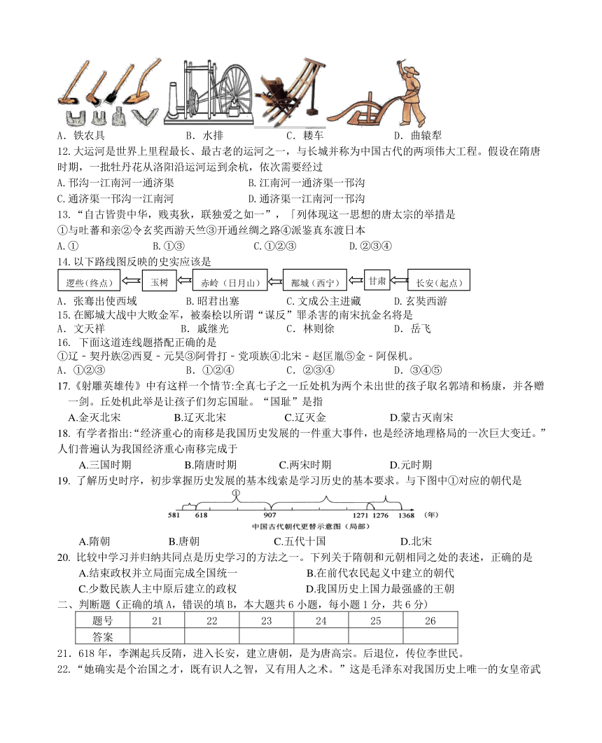 2017～2018学年第二学期期中调研试卷初一历史