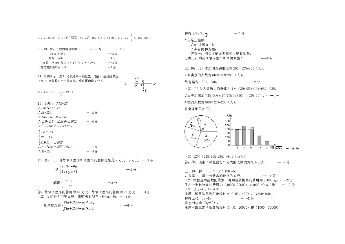 2020年初中数学中考总复习试题含答案