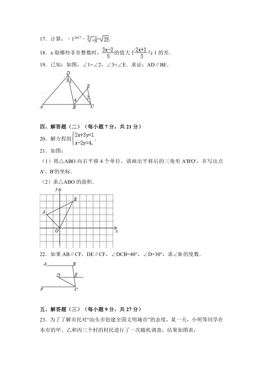 广东省汕头市潮南区2016-2017学年七年级（下）期末数学试卷（解析版）