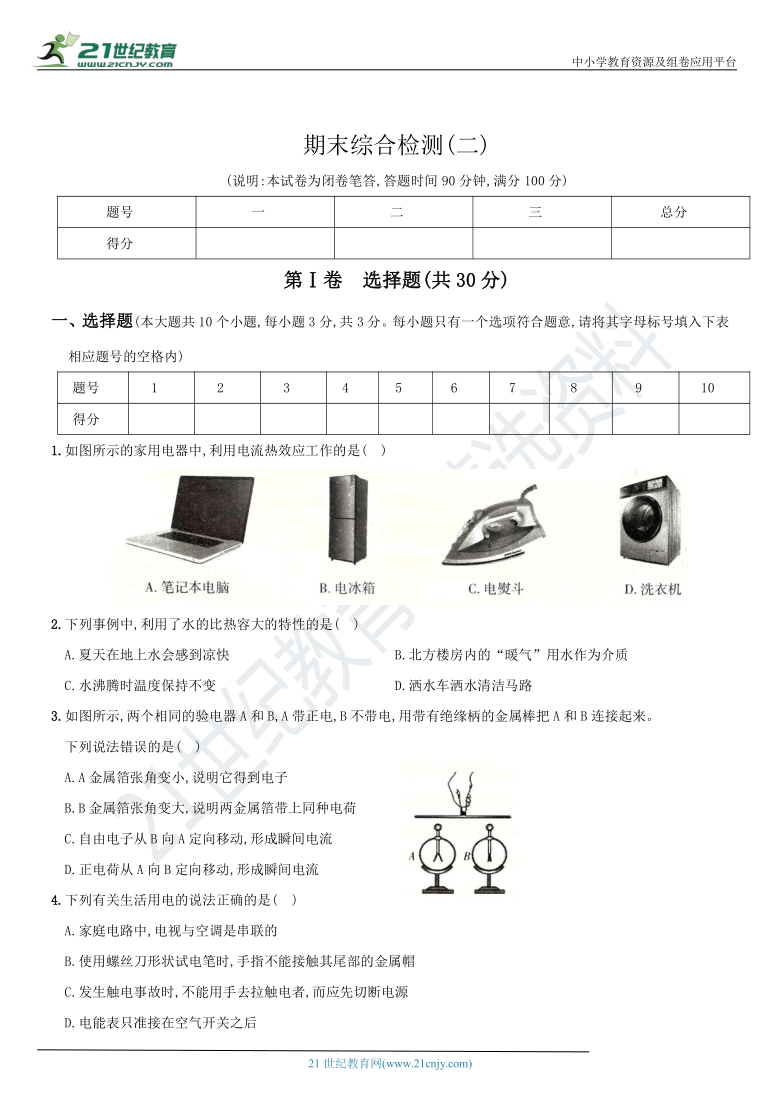 河北省2020～2021学年度人教版九年级物理全册期末综合测试卷（二）（含答案及解析）